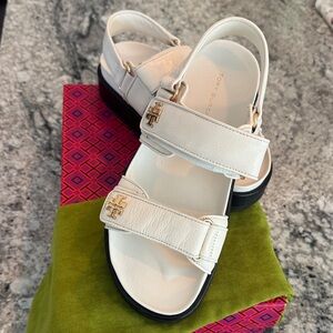 Tory Burch Cream Sandals with Gold Accents